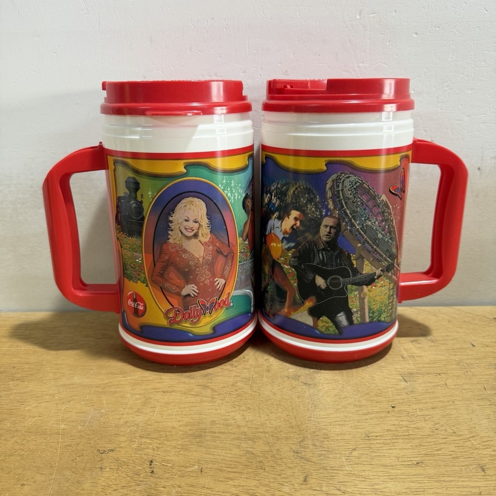 VTG Dollywood Dolly Parton Mug Cup Red Insulated Plastic Whirley 2004 TN 32oz
